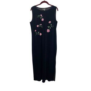 Impression Velvet Maxi Floral Dress L Black Whimsigoth Fairy Grunge Feminine 80s